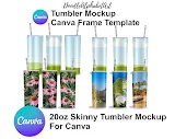 20oz Skinny Tumbler Wrap and Tumbler Mockup for photo 2 template 16
