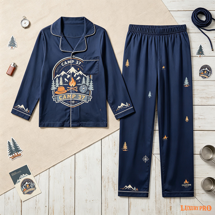 AOP Long Milk Silk Pajama Set With Pockets For Men