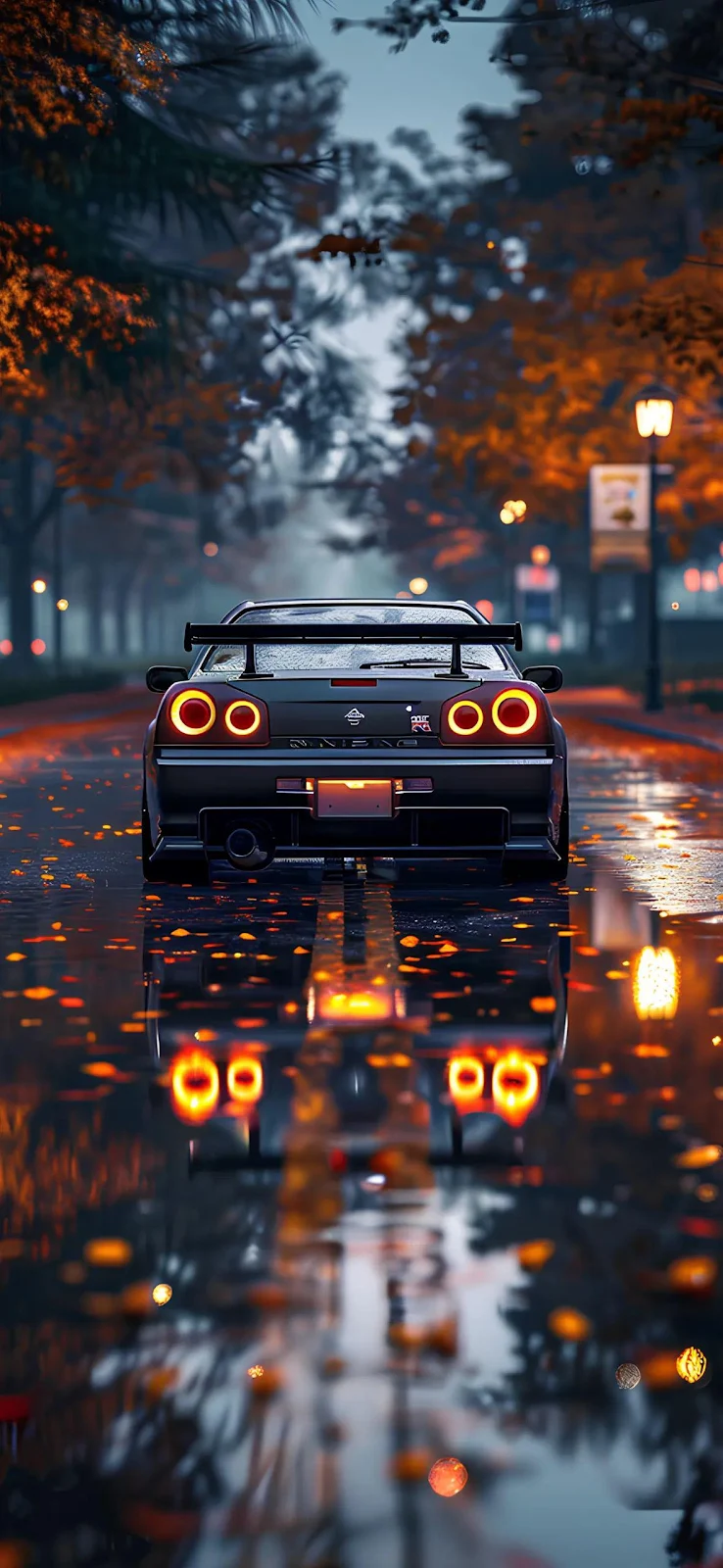 Nissan Skyline GT-R in Autumn - Digital Art Full HD iPhone Wallpaper (1179x2556)