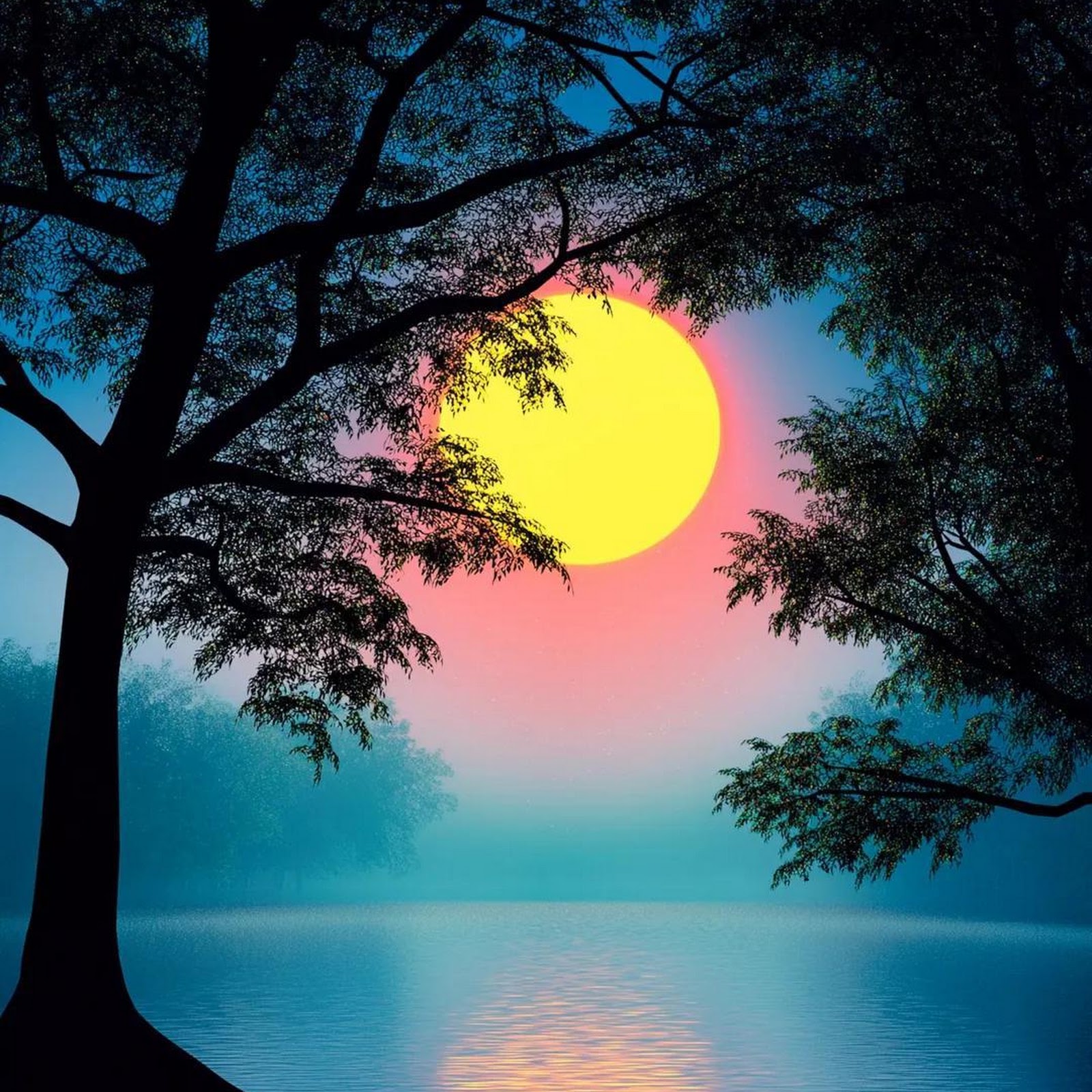 Download Sunset Silhouette Over Calm Water Full HD iPhone