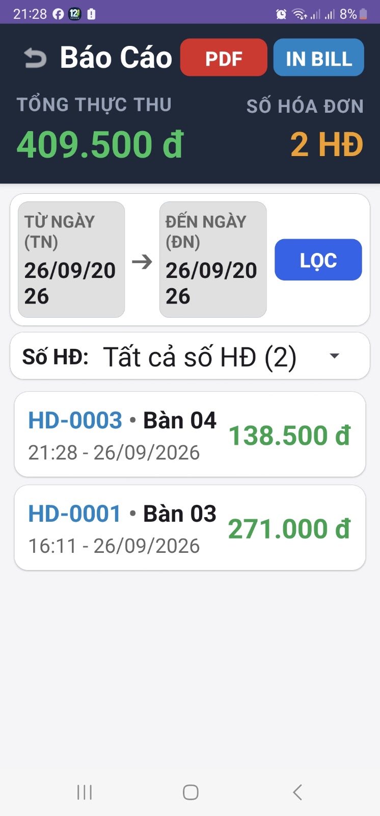 Quản lý lịch sử hóa đơn