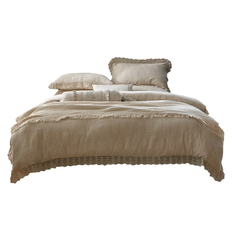 French Linen-Cotton Bedding Set with Lace Trim