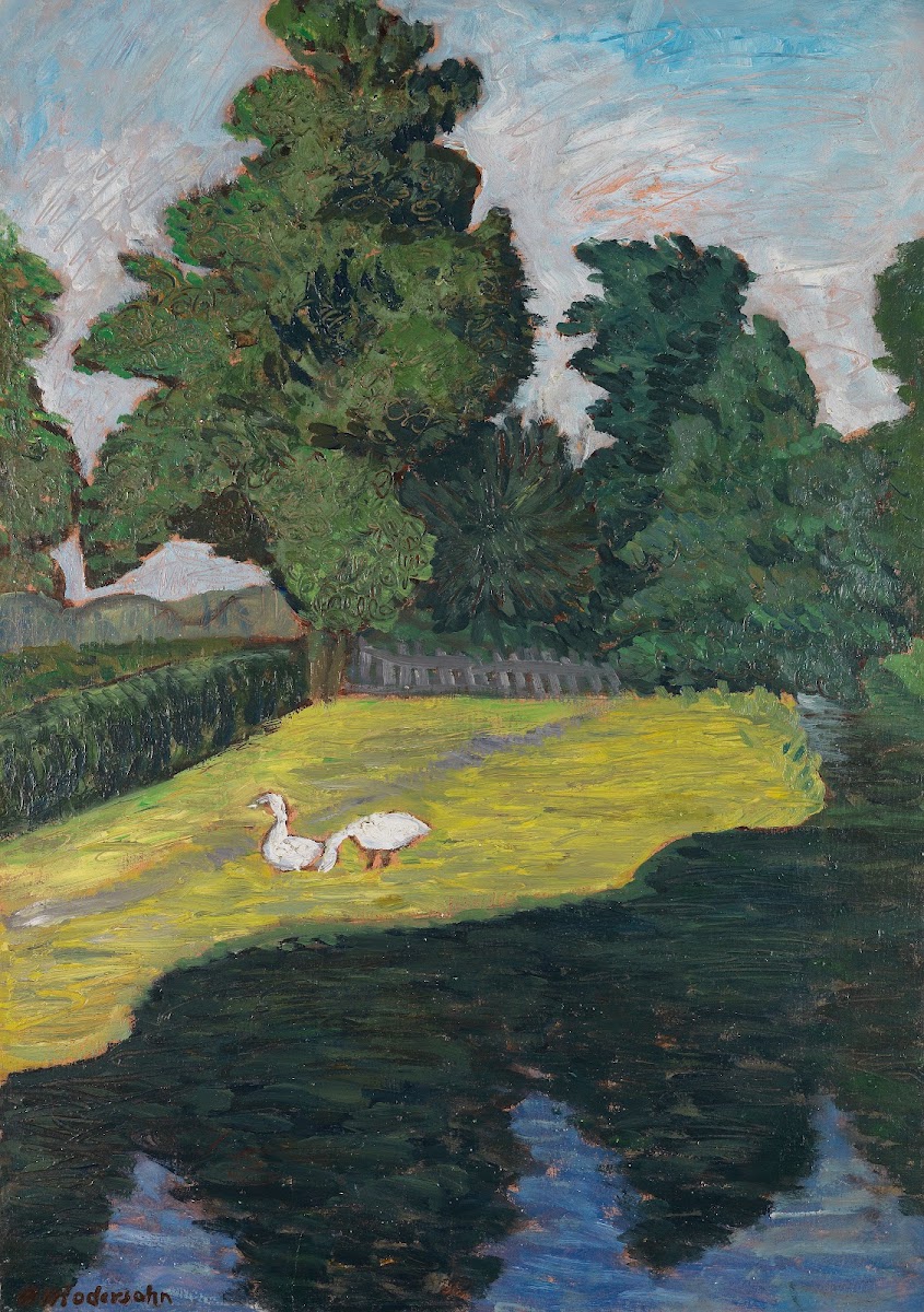 An der Wümme mit Gänsen 1912