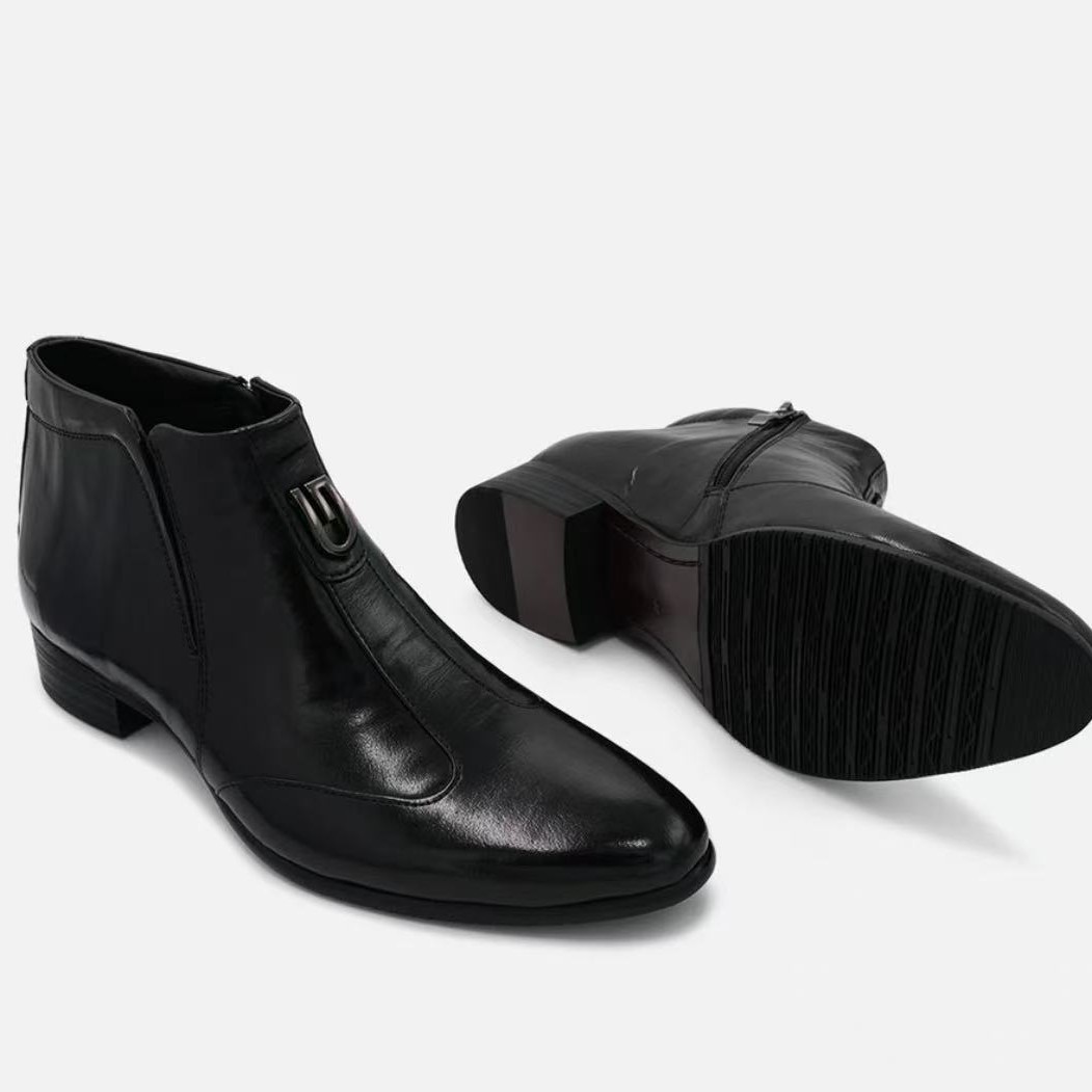Men's leather Chelsea boots, pointed toe, with zipper