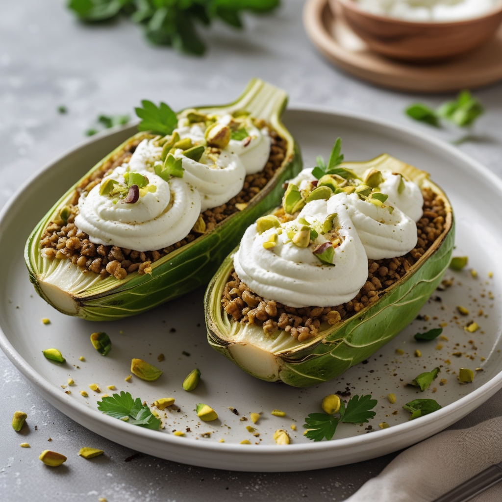 Za'atar-Spiced Lentil & Rice Stuffed Kohlrabi Bake with Whipped Feta Swirl & Pistachio Crunch