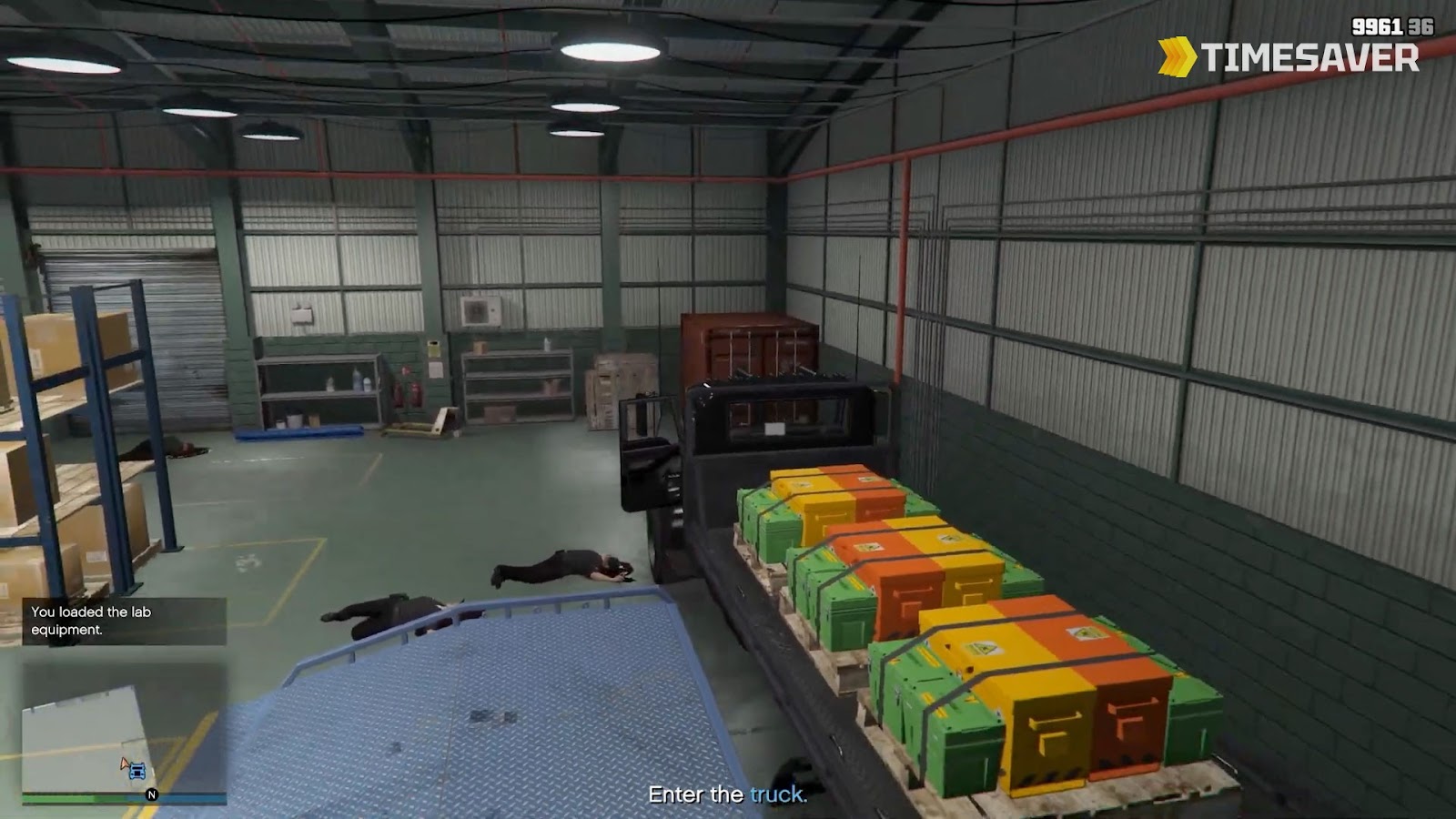 Loading the stolen lab equipment onto the Brickade 6x6 during the First Dose missions in GTA Online
