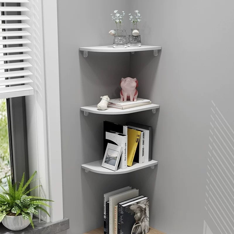 Corner wall shelf made of dense plywood, multi-layer
