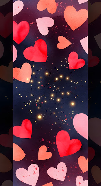Abstract Watercolor Heart Pattern with Ink Splatters - Free mobile Wallpaper