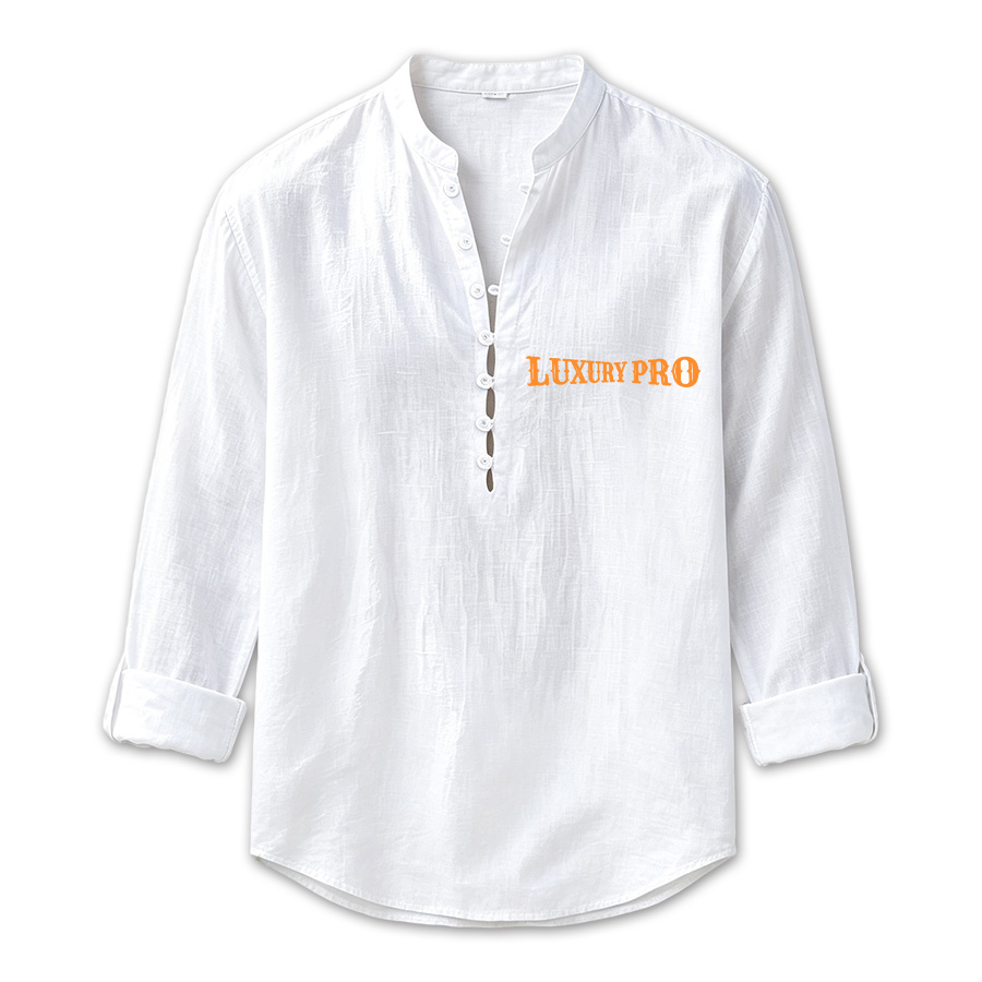 2D‑Linen‑look Stand‑collar Button‑front Shirt