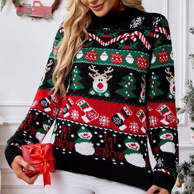 Women's Christmas Sweater with Snowman Motif