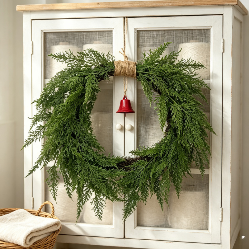 Christmas wreath with pine needles and bells