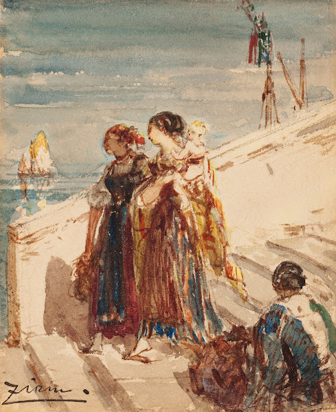 Jeunes femmes sur le pont de la Paille à Venise