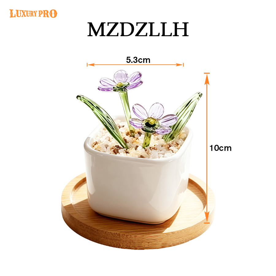 Wooden Base With Glass Flowers