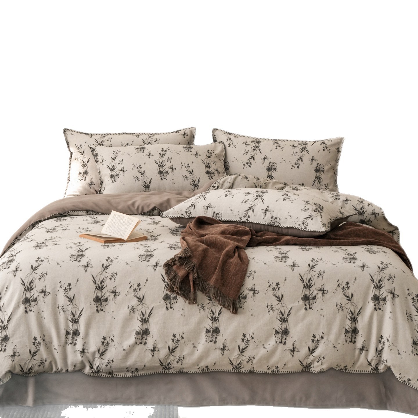 Baumwoll-Leinen-Bettwäsche-Set, Jacquard, 4-teilig