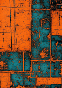 Abstract Grunge Blocks Orange Teal Industrial Art