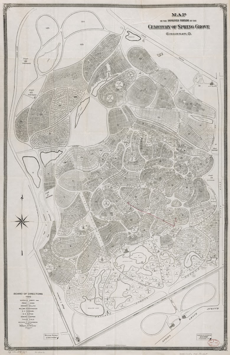 Map Of The Improved Portion Of The Cemetery Of Spring Grove Cincinnati O 1920