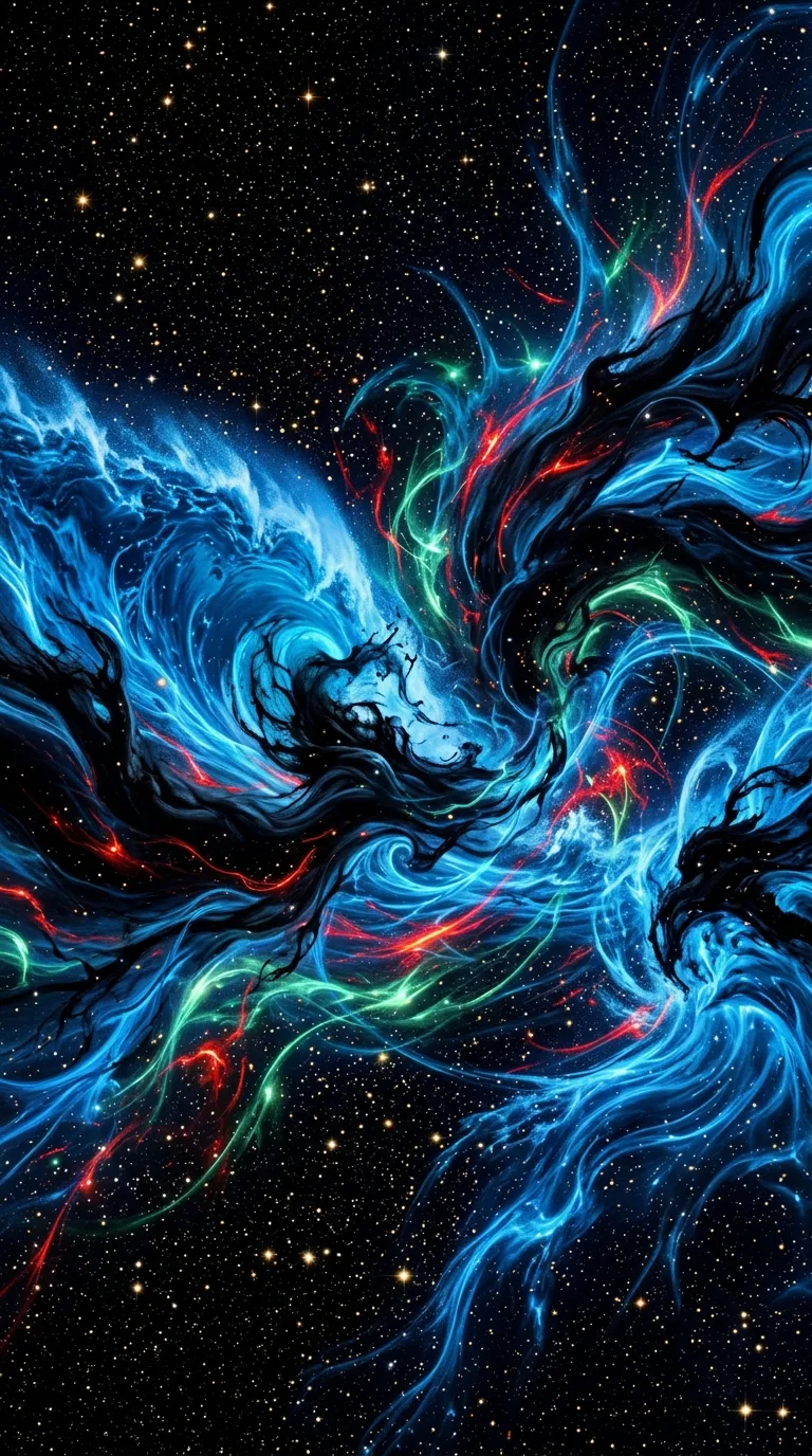 Abstract Cosmic Storm with Cerulean and Obsidian Waves - Free 8K and 4K mobile Wallpaper Background