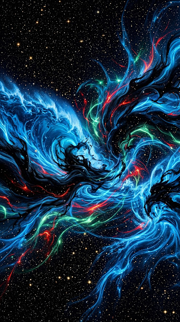 Abstract Cosmic Storm with Cerulean and Obsidian Waves - Free mobile Wallpaper
