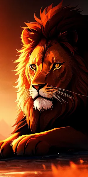 Lion, Sunset, Landscape, Orange 4K Wallpaper Background