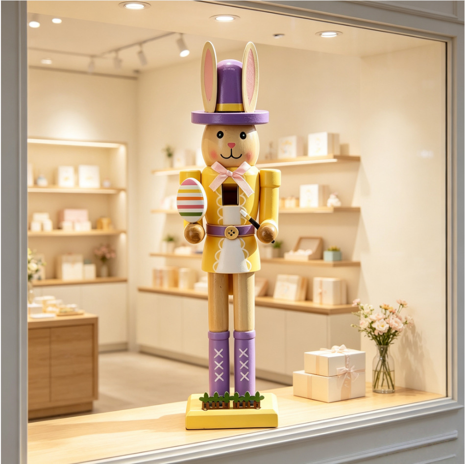 Decorative nutcracker bunny figure, colorfully painted