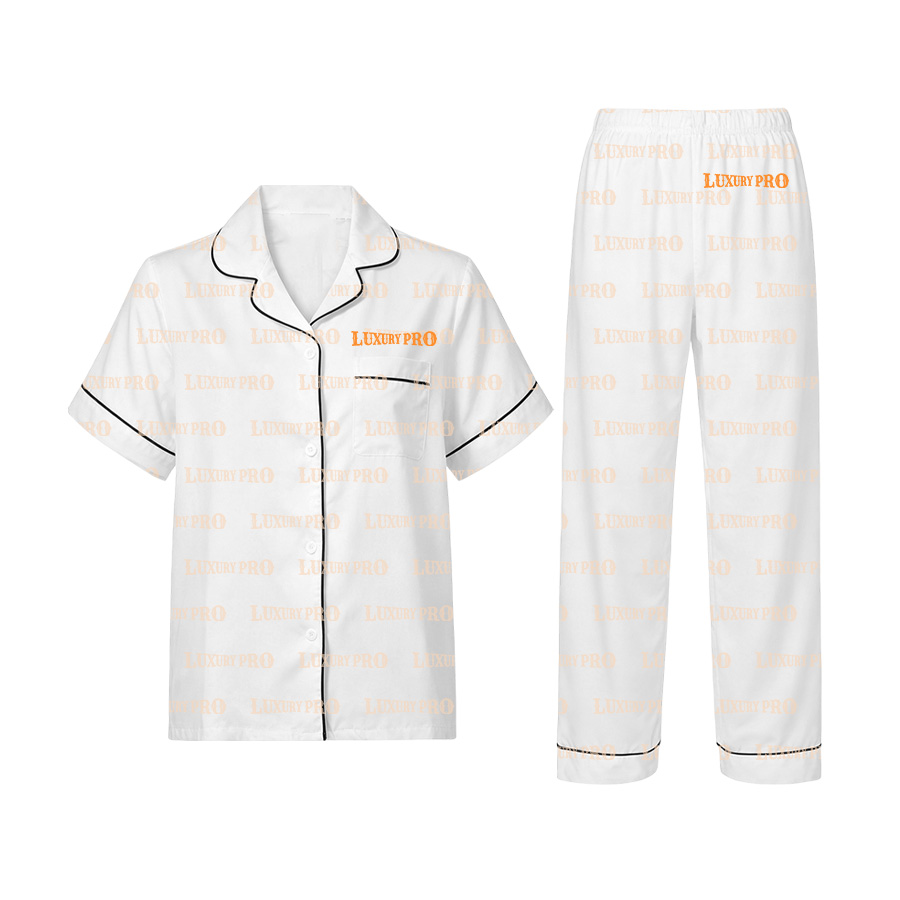 AOP NGO Trimmed Short‑Sleeve Pajama Long Pants Set