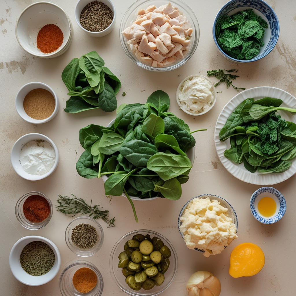 Ingredients for Chicken and Spinach Casserole with Cream Cheese - Easy & Comforting Family Dinner