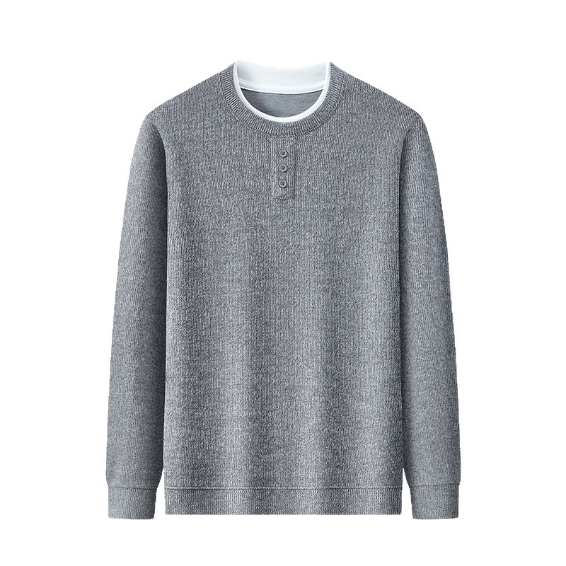 Men's Knit Sweater, Round Neck, Long Sleeve, Fake Layer Look
