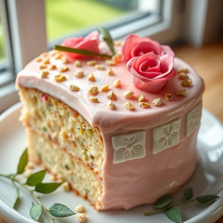 Pistachio Rose Cake Recipe with Floral Frosting – Easy Homemade Sweet Treat