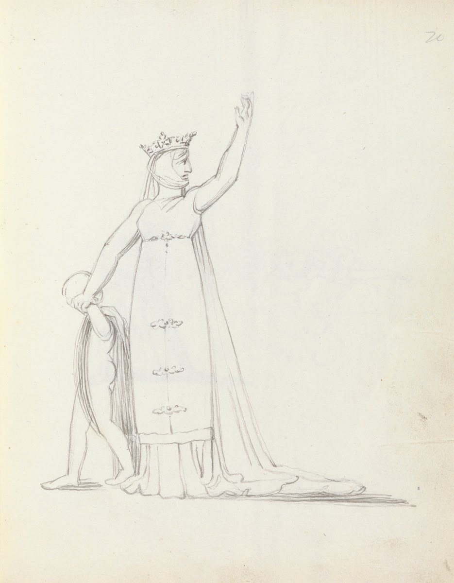 Mrs Siddons leading child by the hand with left arm raised 1783