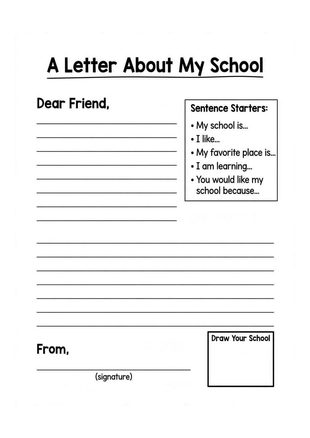 A Letter About My School Worksheet