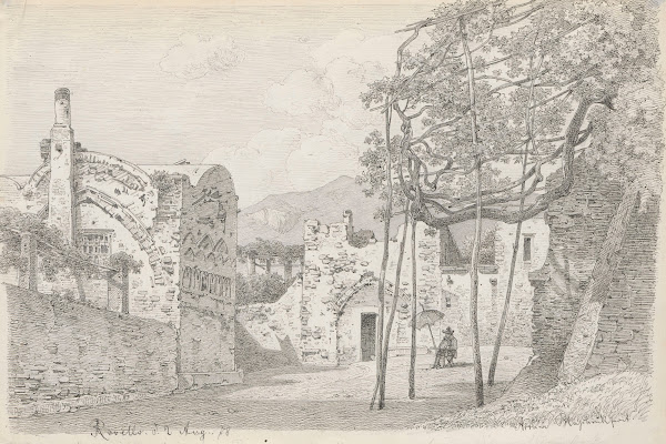 Artist sketching among the ruins in Ravello 1878