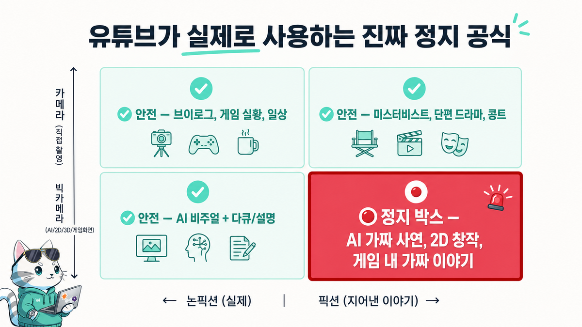빅카메라 + 픽션 4분면 다이어그램 — 우측 하단이 정지 박스