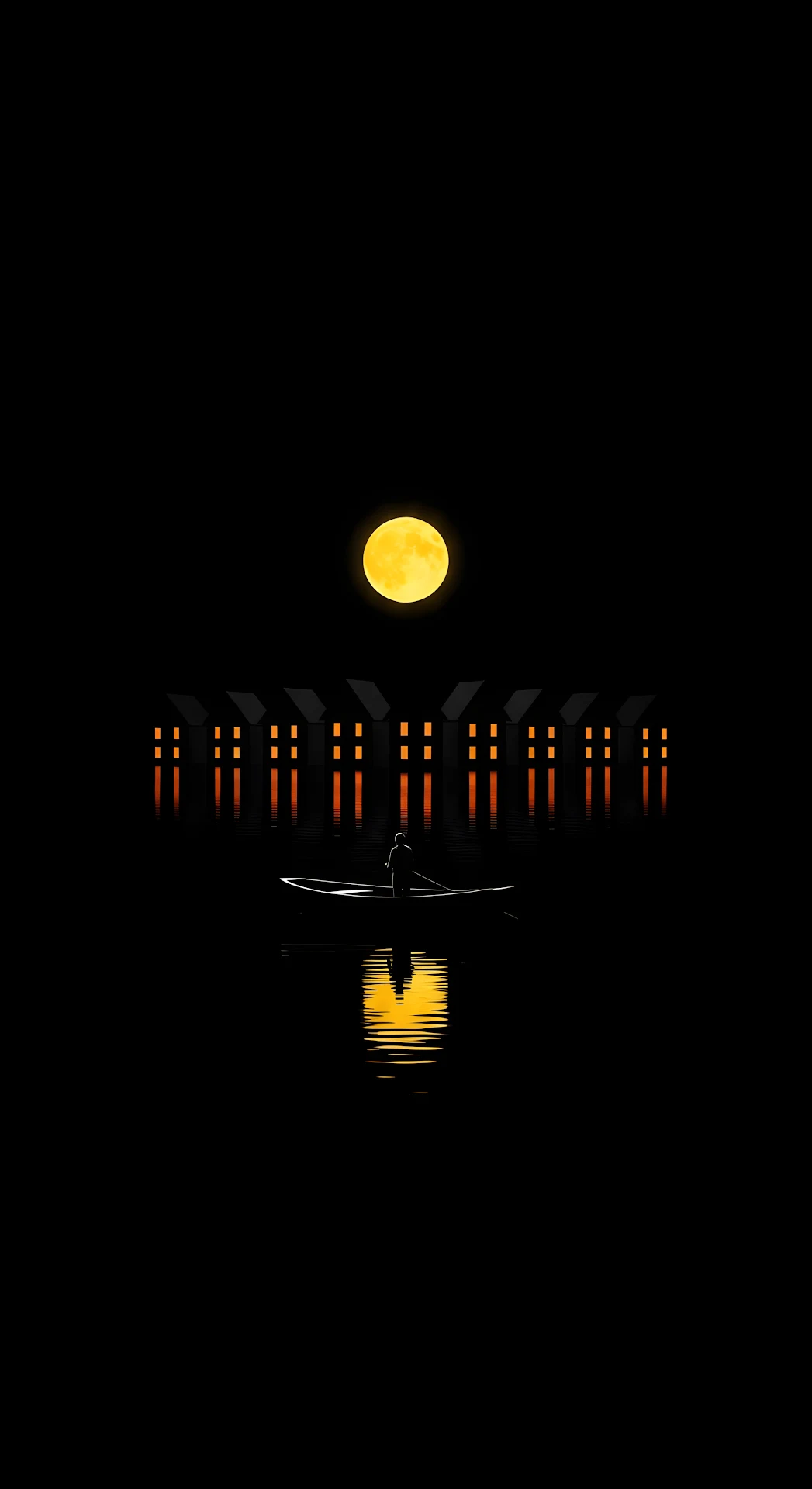 Minimal Dark Night Village Reflection Digital Art - Free 4K mobile Wallpaper