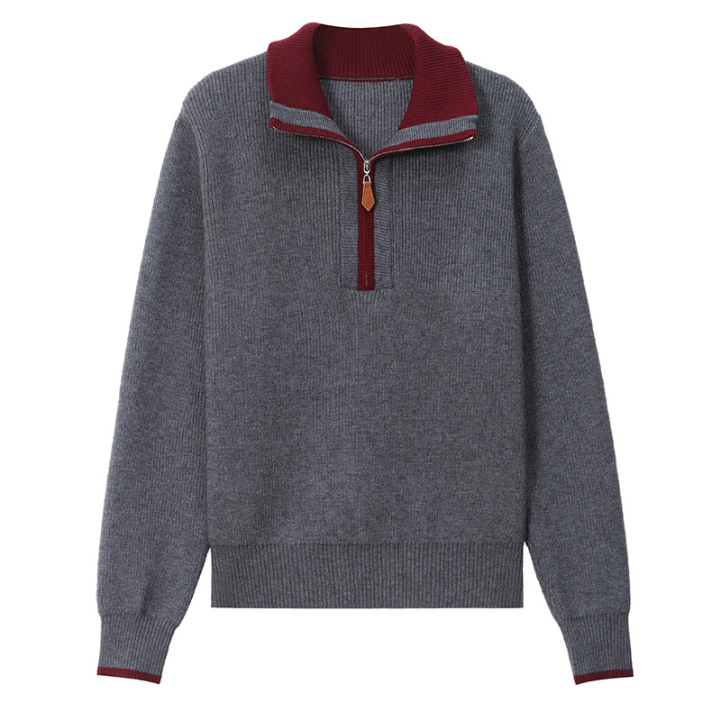 Damen-Strickpullover mit Reißverschluss und Kontrastfarben