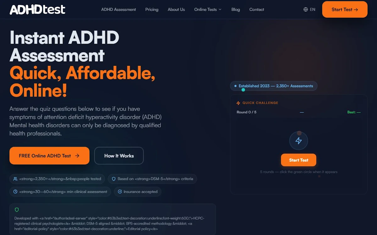 Captura de ADHDtest.ai