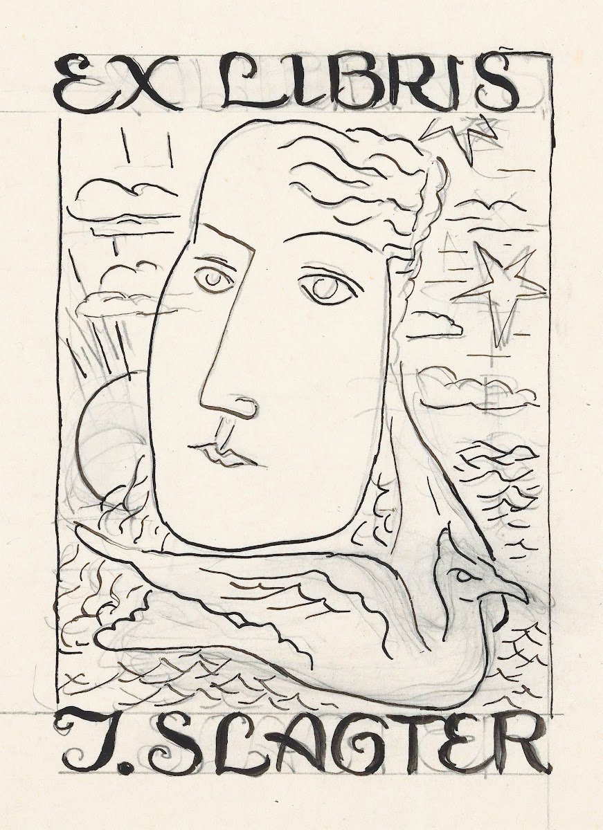 Ex libris voor J Slagter ontwerp 1935