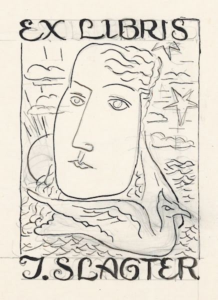 Ex libris voor J Slagter ontwerp 1935