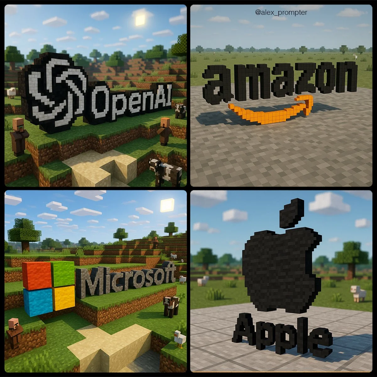 Recrea el logotipo de [NOMBRE DE LA MARCA] al estilo vóxel de Minecraft.