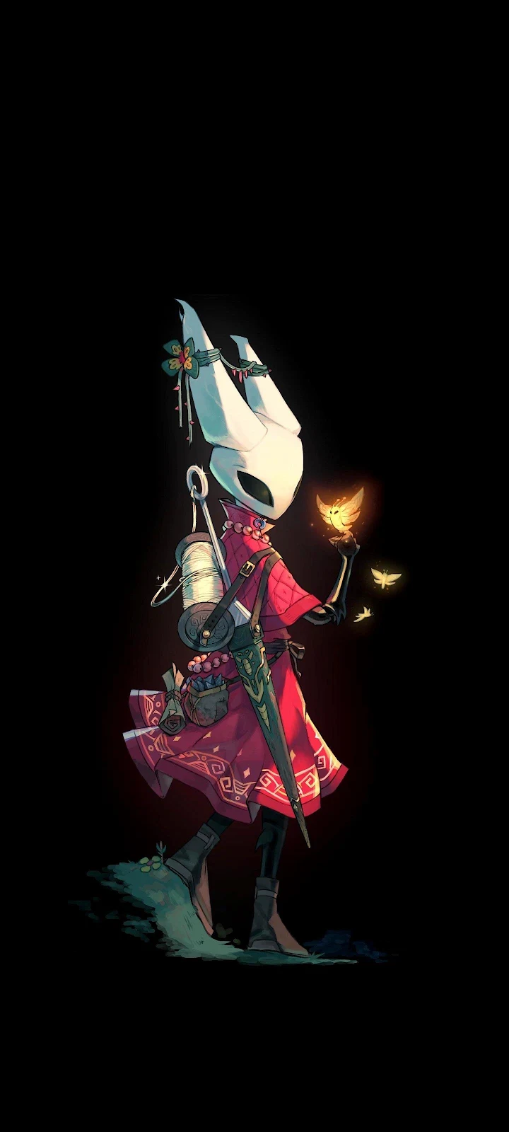 Hornet Traveler With Glowing Moth - Stylized Character Art 2K iPhone Wallpaper (1440x3200)