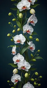 Vertical White Orchid Vine on Dark Teal Background