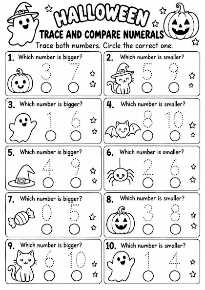 Halloween Trace and Compare Numerals