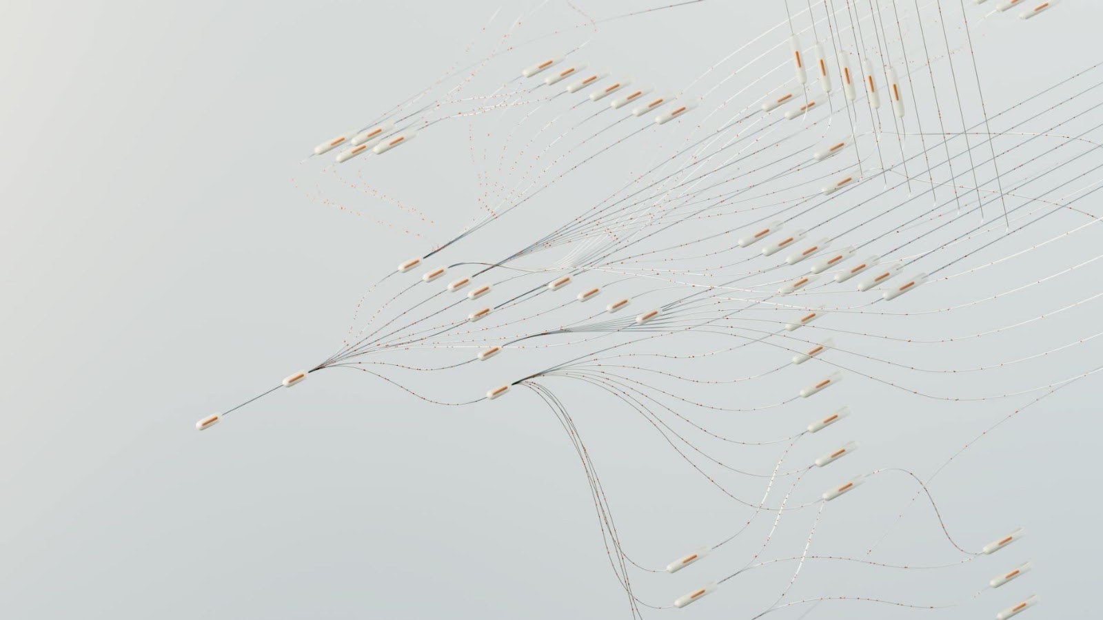 An intricate network of glowing lines connecting elements of a futuristic city skyline, representing evolving AI market dynamics.
