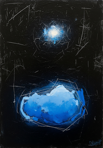 Abstract Dark Painting Blue Light Scratches Moody