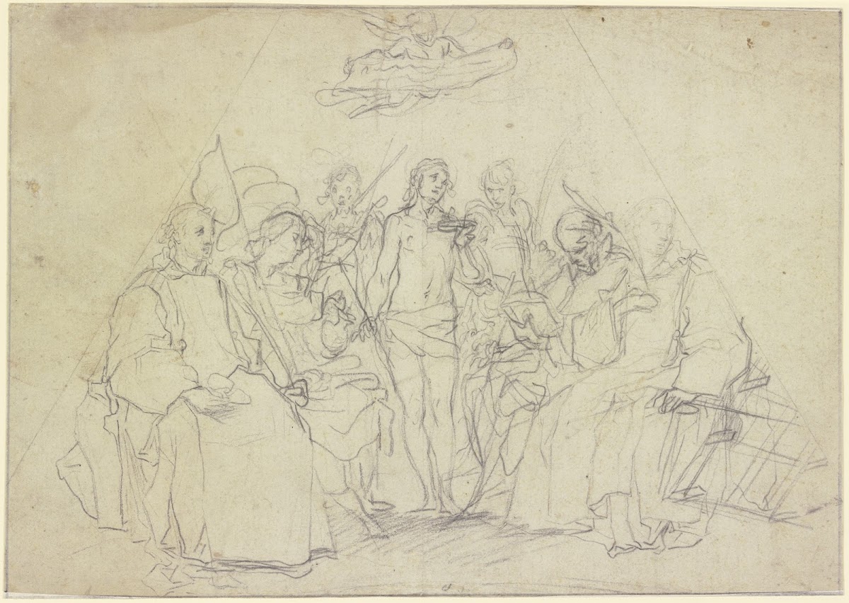Der Heilige Sebastian von einer Märtyrergruppe umgeben ca 1600