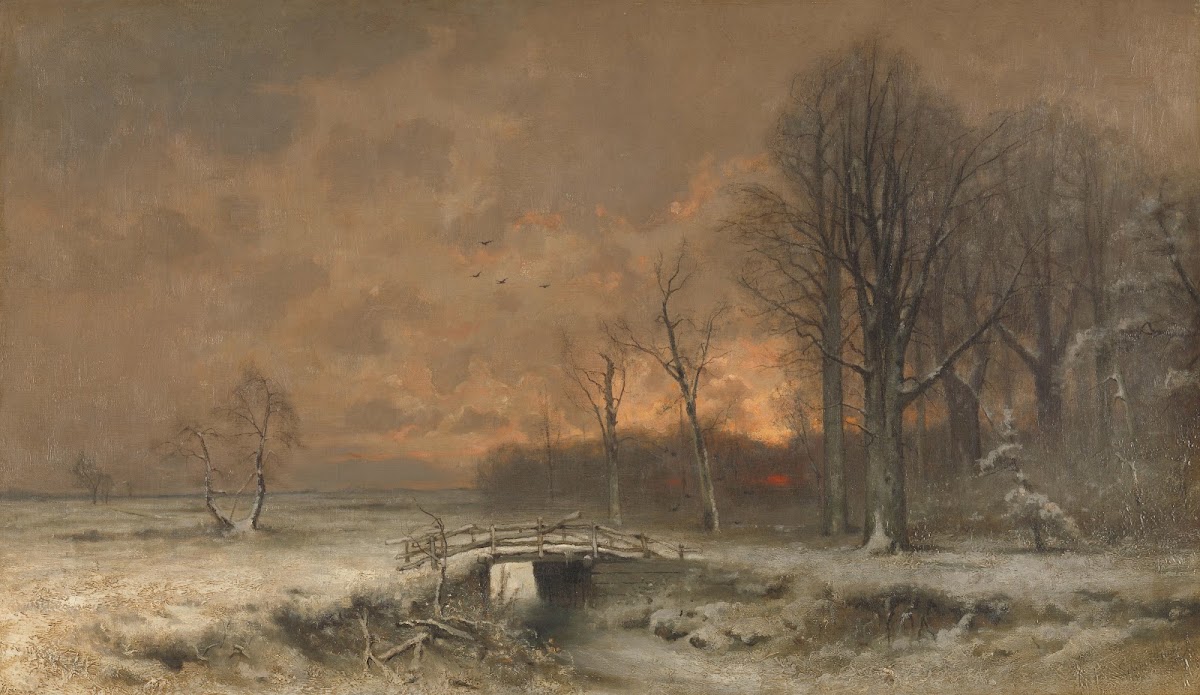 Winter Scene with the Sun Setting Behind Trees 1880   1930