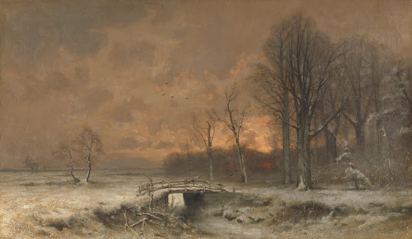 Winter Scene with the Sun Setting Behind Trees 1880   1930