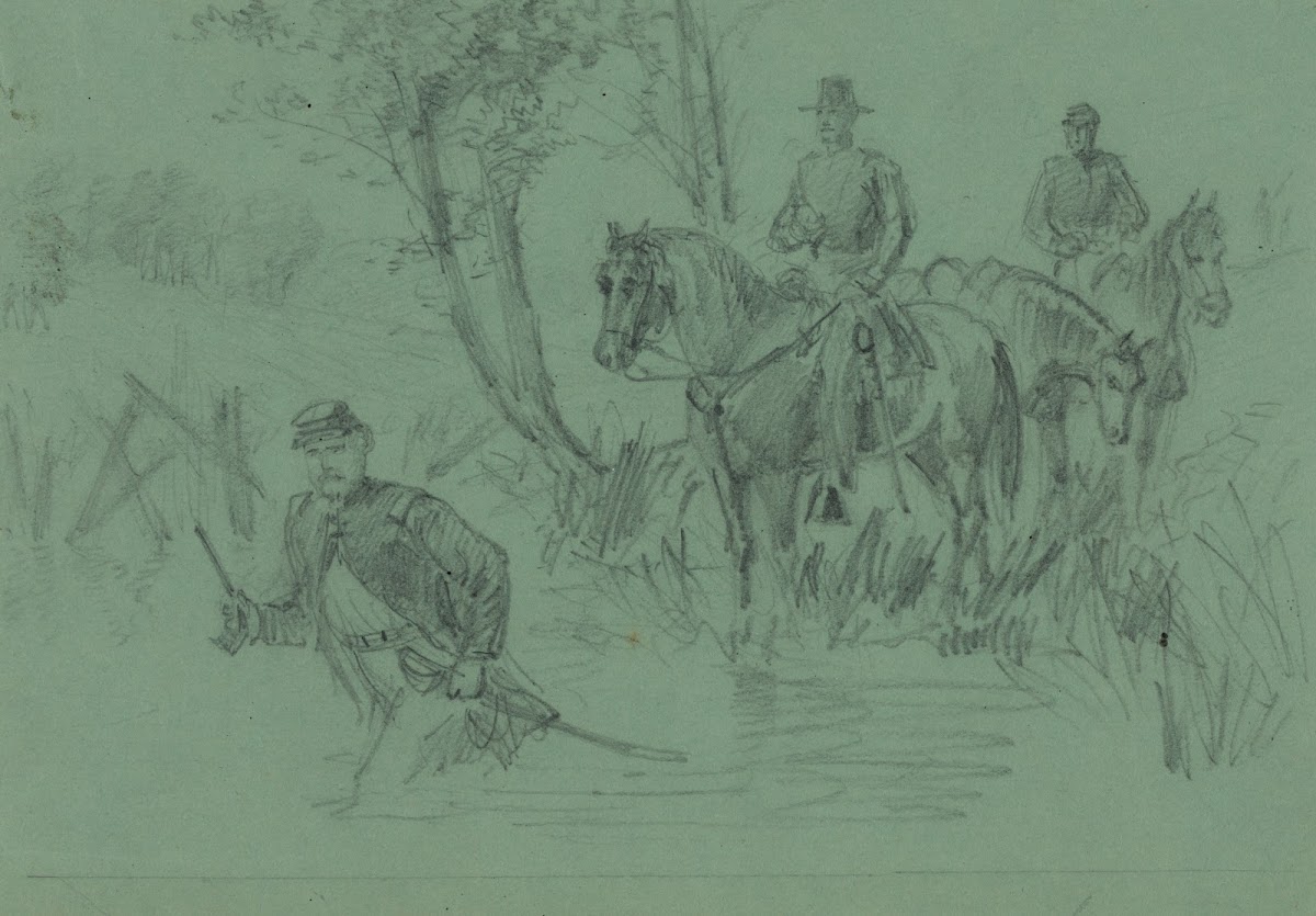 Lt Custer wading in the Chickahominy River 1862