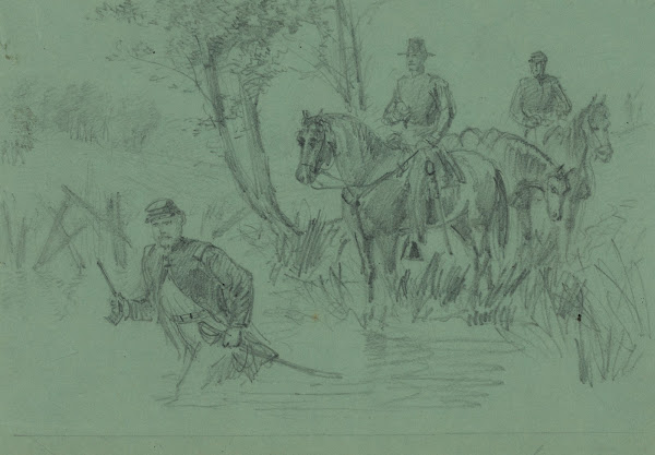 Lt Custer wading in the Chickahominy River 1862