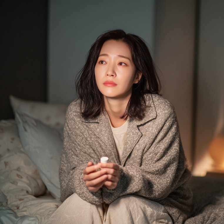 수면유도제를 고민하는 모습