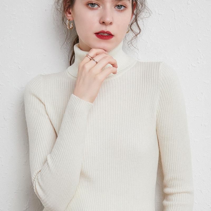 Women's turtleneck sweater, knitted, slim fit